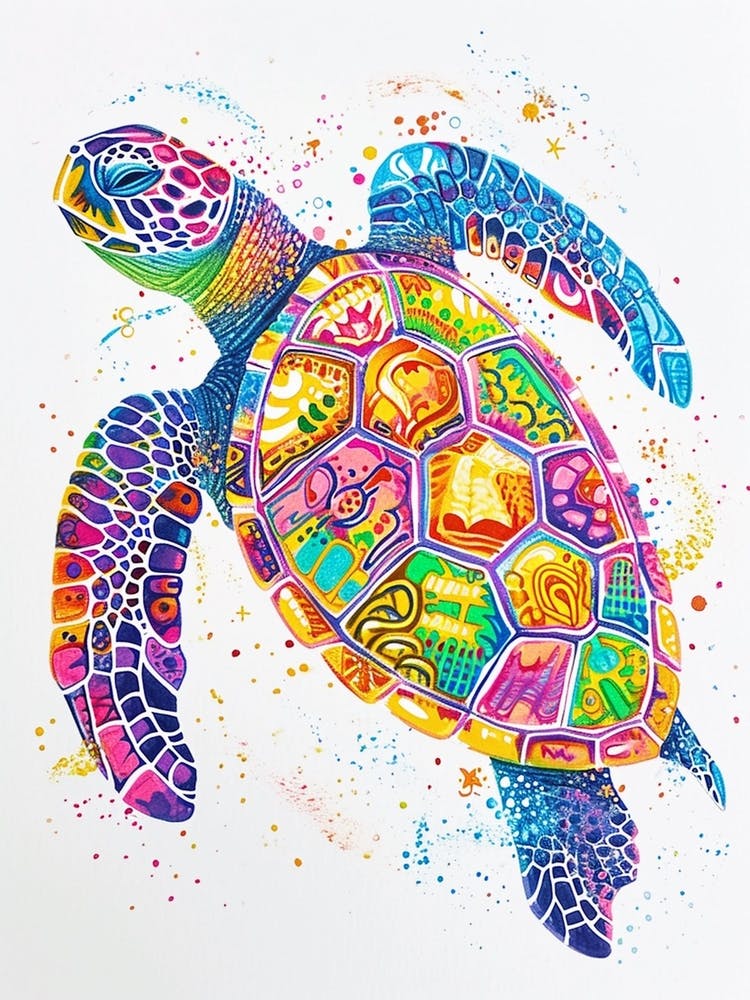 Rainbow Turtle Scribble Crayon Drawing 3