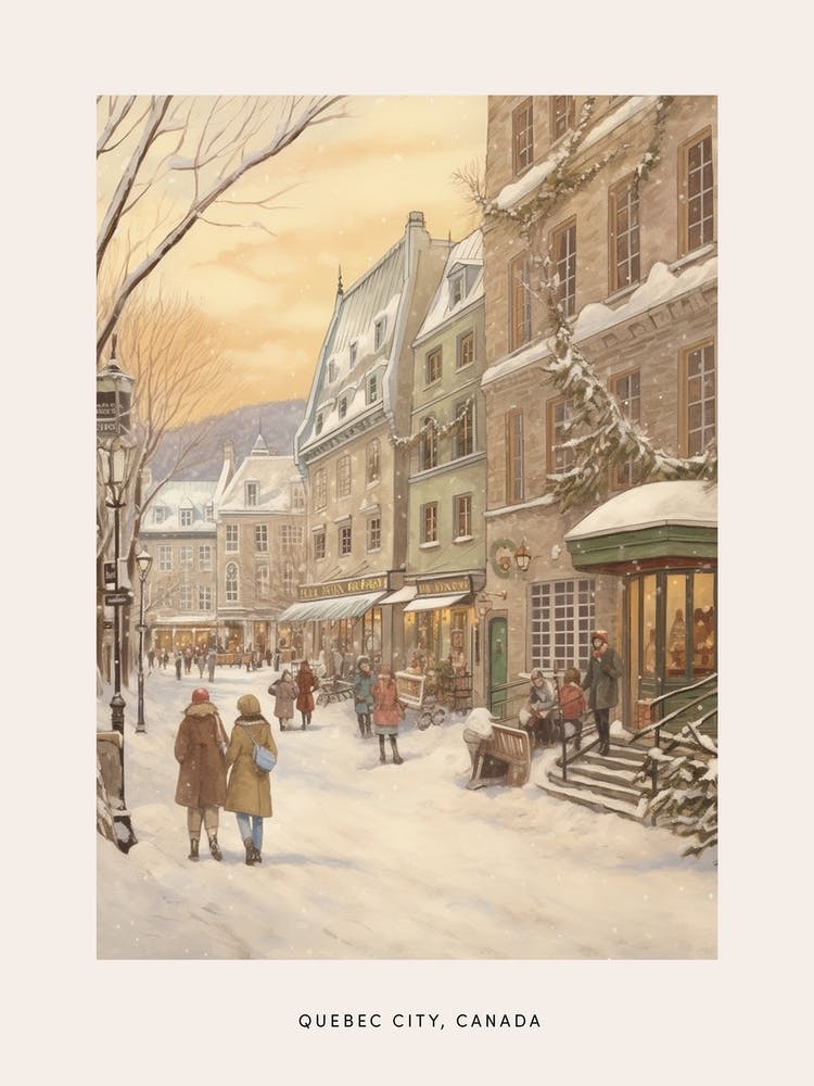 Vintage Winter Poster Quebec City Canada 2