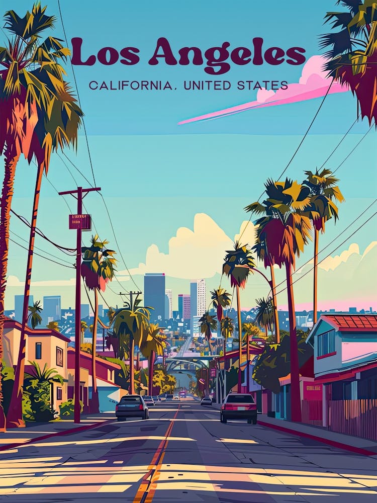Los Angeles California Vibrant Travel Art Illustration