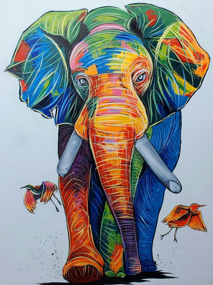 Elephant With Birds