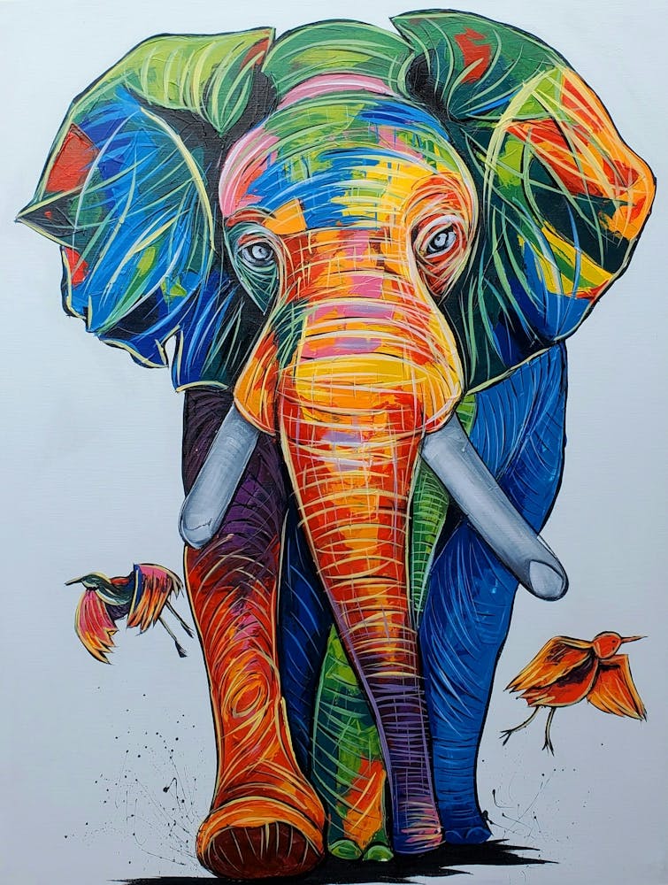 Elephant With Birds