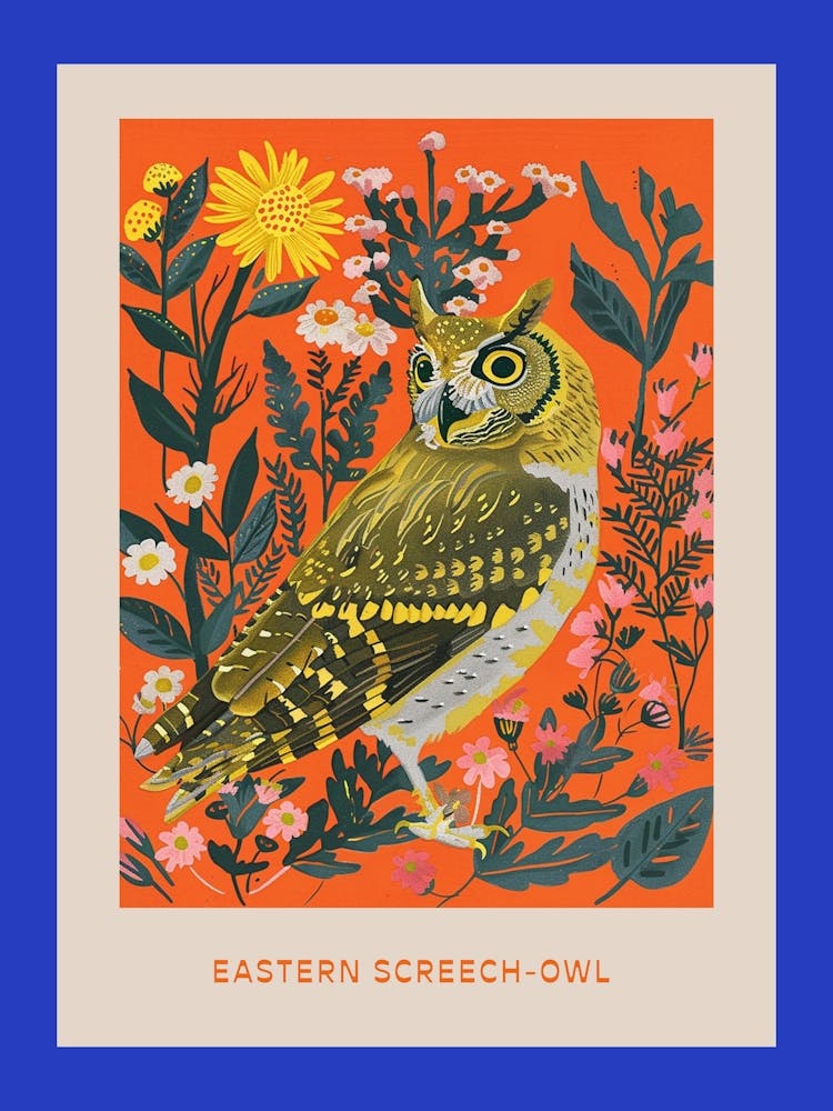 Spring Birds Poster Eastern Screech Owl 2