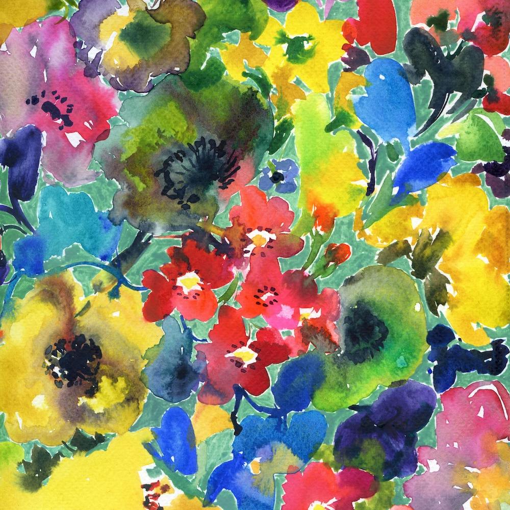 Fleurs à l'aquarelle avec turquoise 1