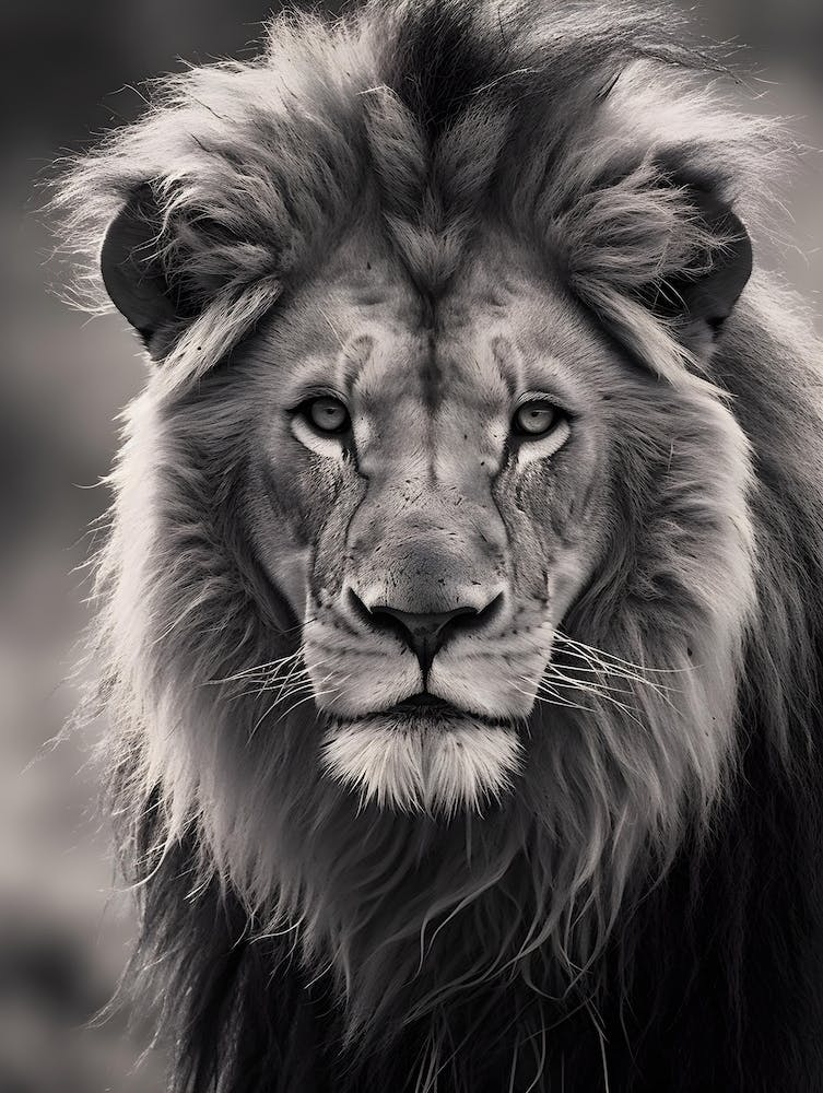 Portrait Of A Lion, Black And White