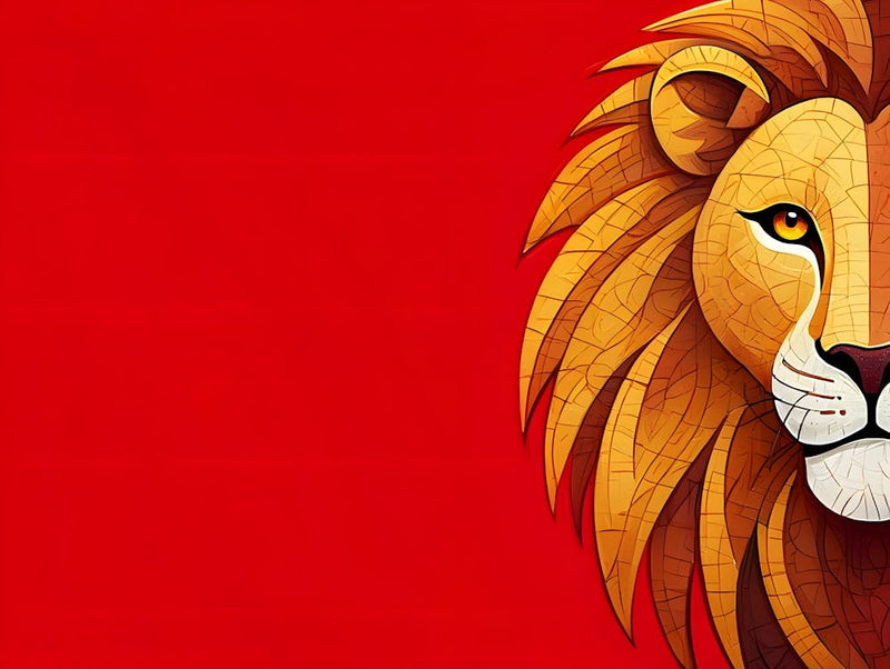 Bold Lion Silhouette: Geometric Art with Vibrant Red