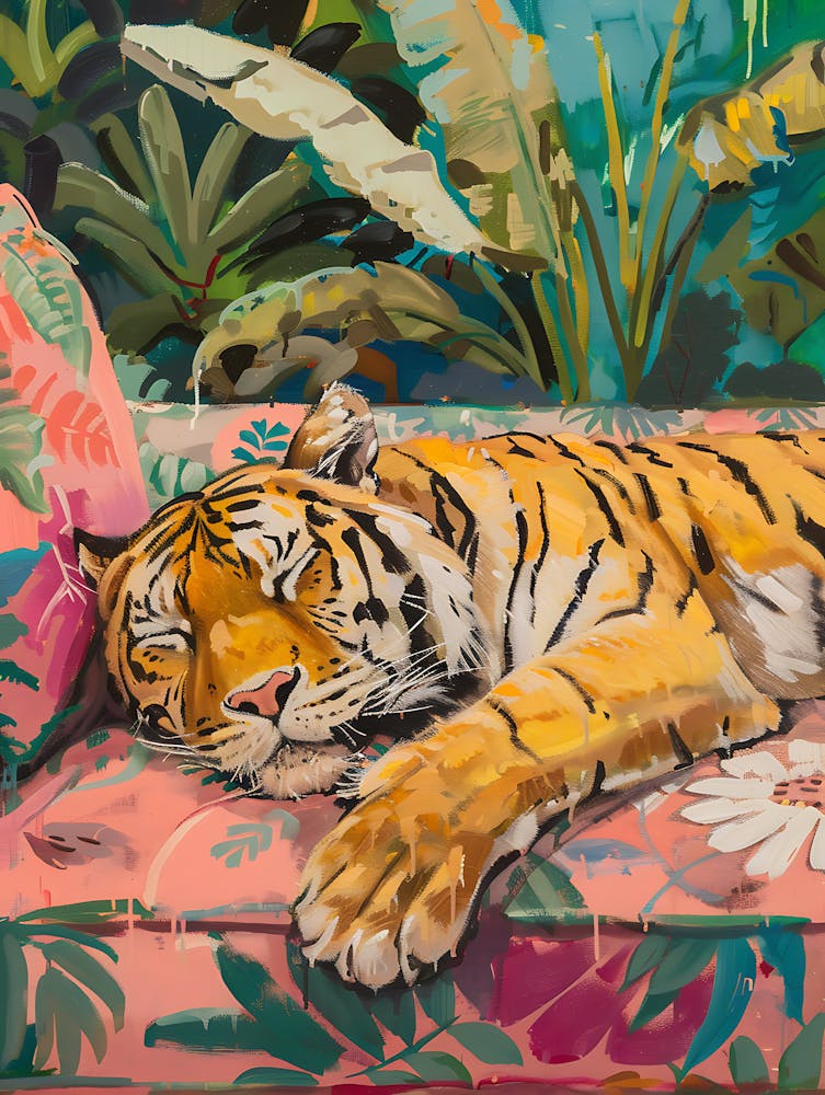 Oil Painting Tiger Sleeping 6