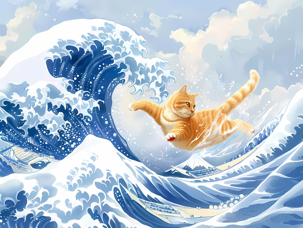 Great Wave And Jumping Cat 2