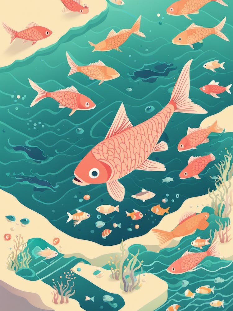Sealife Centre Fish Poster Style Reef Pastel Koi Carp Goldfish