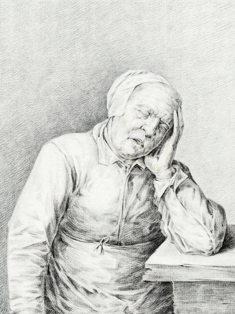 Sleeping Old Woman, With Her Head In Her Hand, Jean Bernard