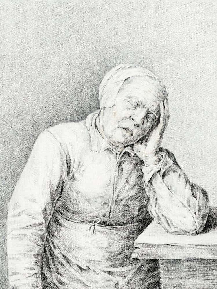 Sleeping Old Woman, With Her Head In Her Hand, Jean Bernard
