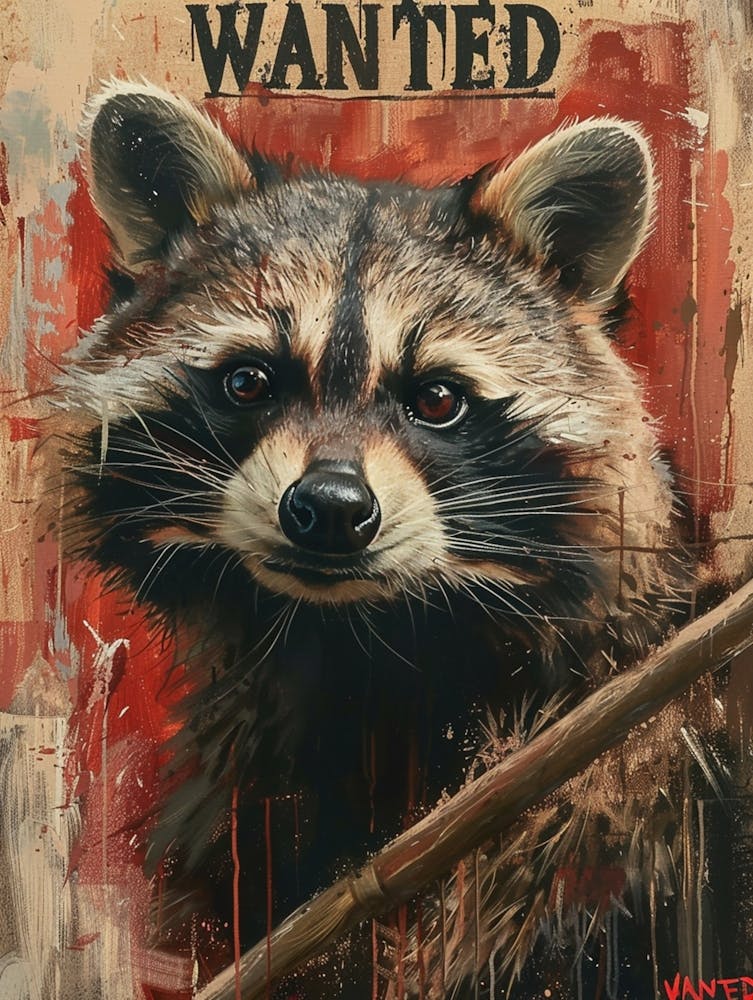 Wanted Portrait Of A Cute, Adorable, Fluffy, Pot Bellied Raccoon