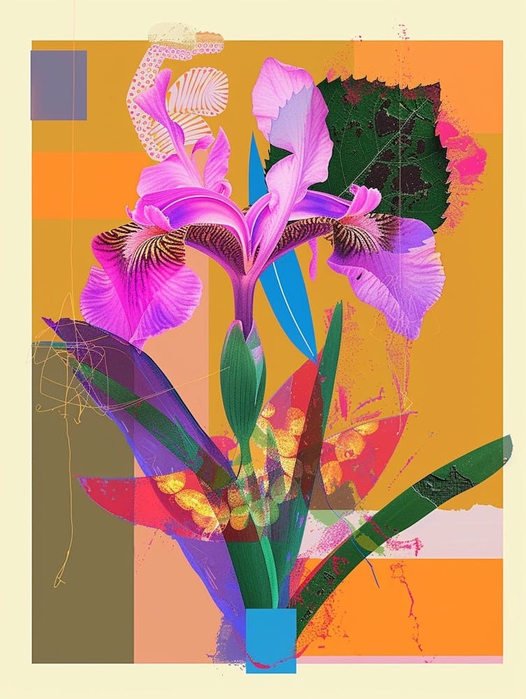 Iris 1 Neon Flower Collage