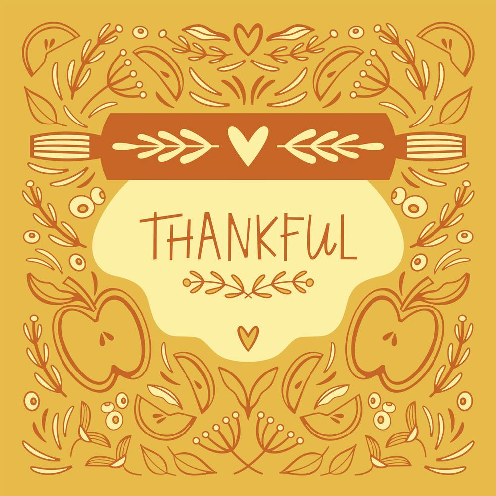 Thankful Rolling Pin Yellow Square Illustrated