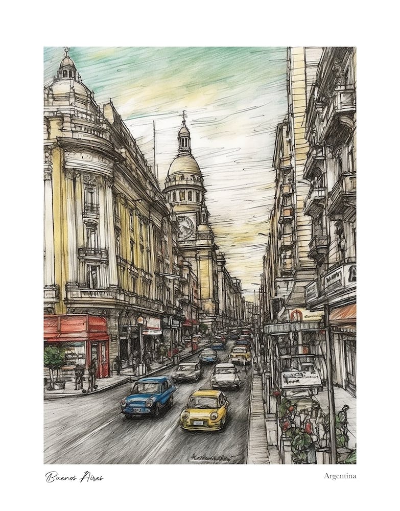 Buenos Aires Argentina Drawing Pencil Style 3 Travel Poster