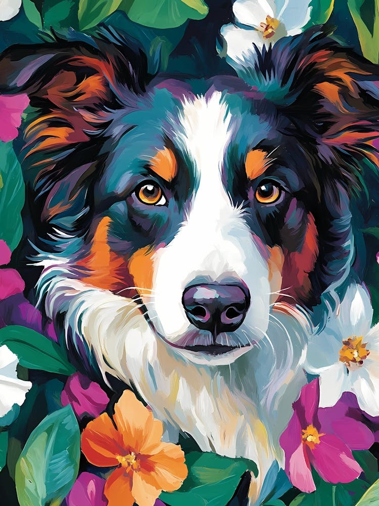 Border Collie Floral Garden
