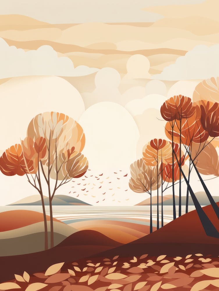 Automne, Paysage, Inspiré par un Parc National aux USA, Lac, Grands Lacs, Boho, Plage, Minimaliste Impression sur Toile, Affiche de Voyage, Décor d'Automne 25