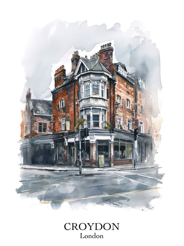 Croydon London Borough   Street Watercolour 3 Poster