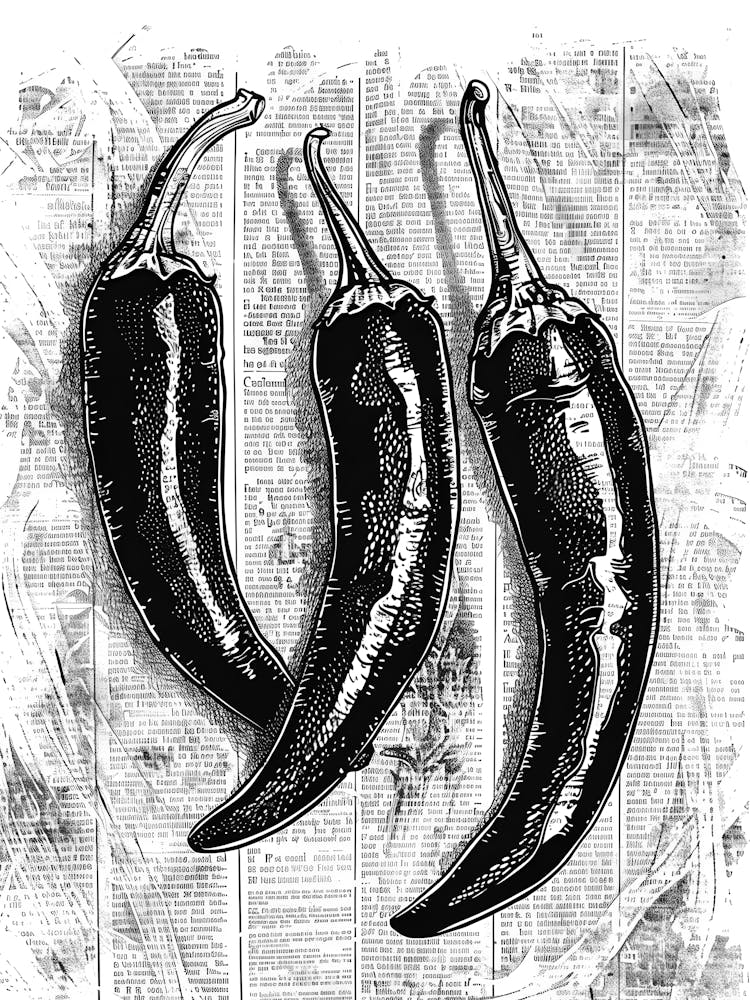 Schwarz-Weiß-Zeichnung von Chilischoten