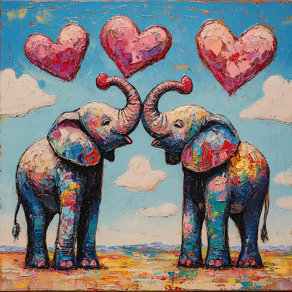 Love of Elephants Abstracted Under a Cloud of Hearts 5