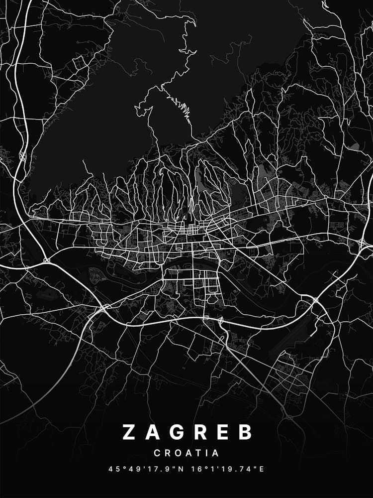 Zagreb Croatia Black Map