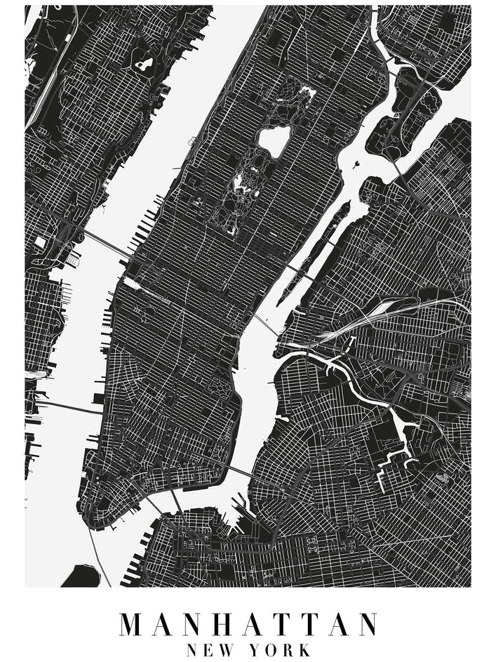 Manhattan New York Minimal Black Mono Street Map 