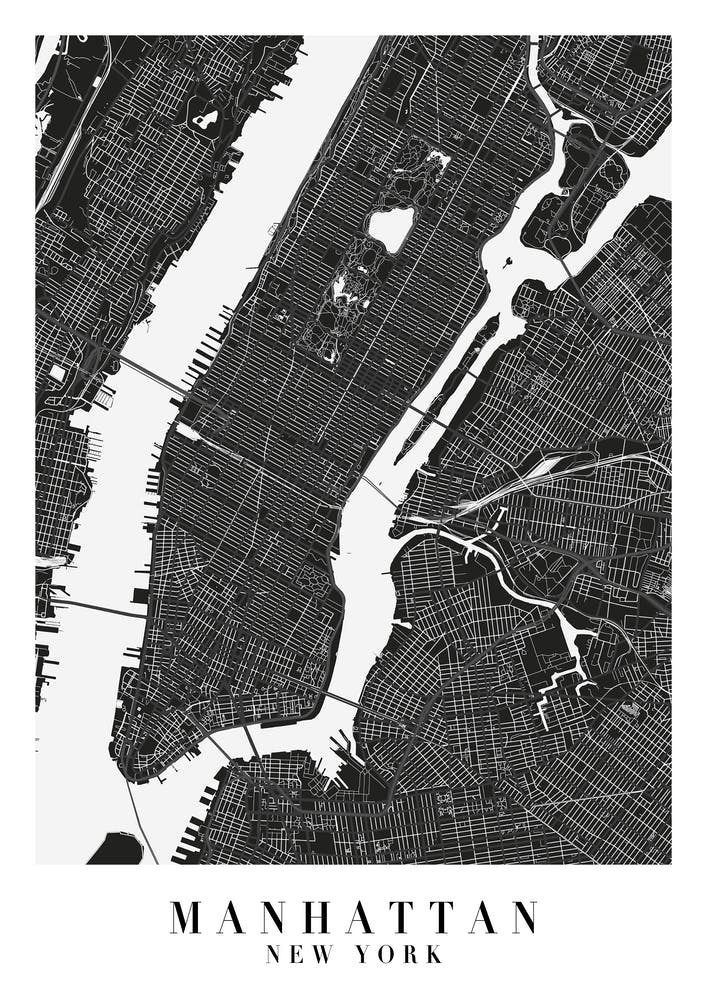 Manhattan New York Minimal Black Mono Street Map 