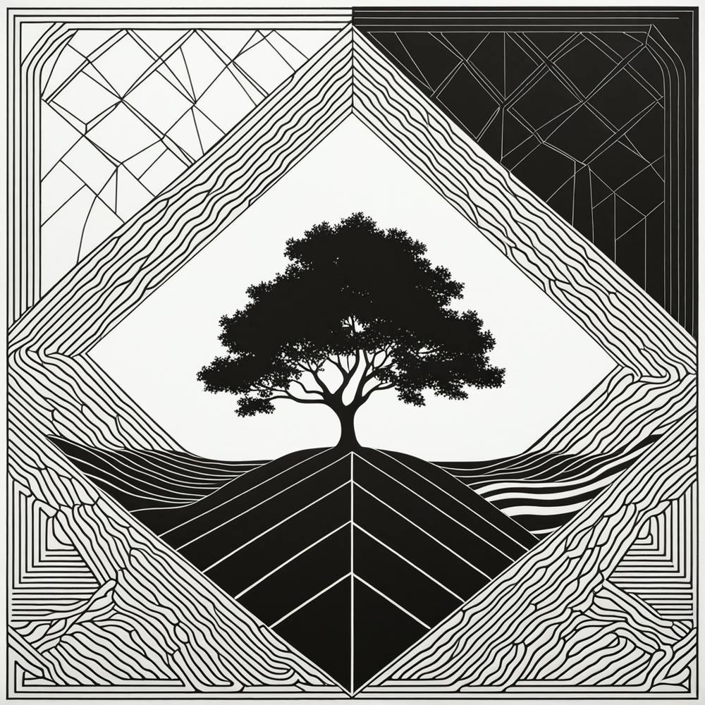 A Black And White Artwork, Fuses Of Nature And Minimalism Depict