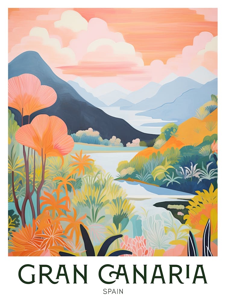 Gran Canaria, Spanien Maximalistisches Reiseposter Lebendige Farbe