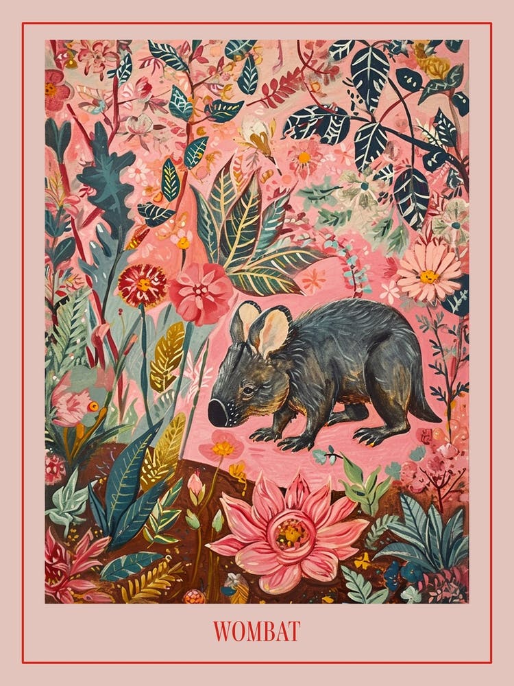 Floral Animal Painting Wombat 3 Poster