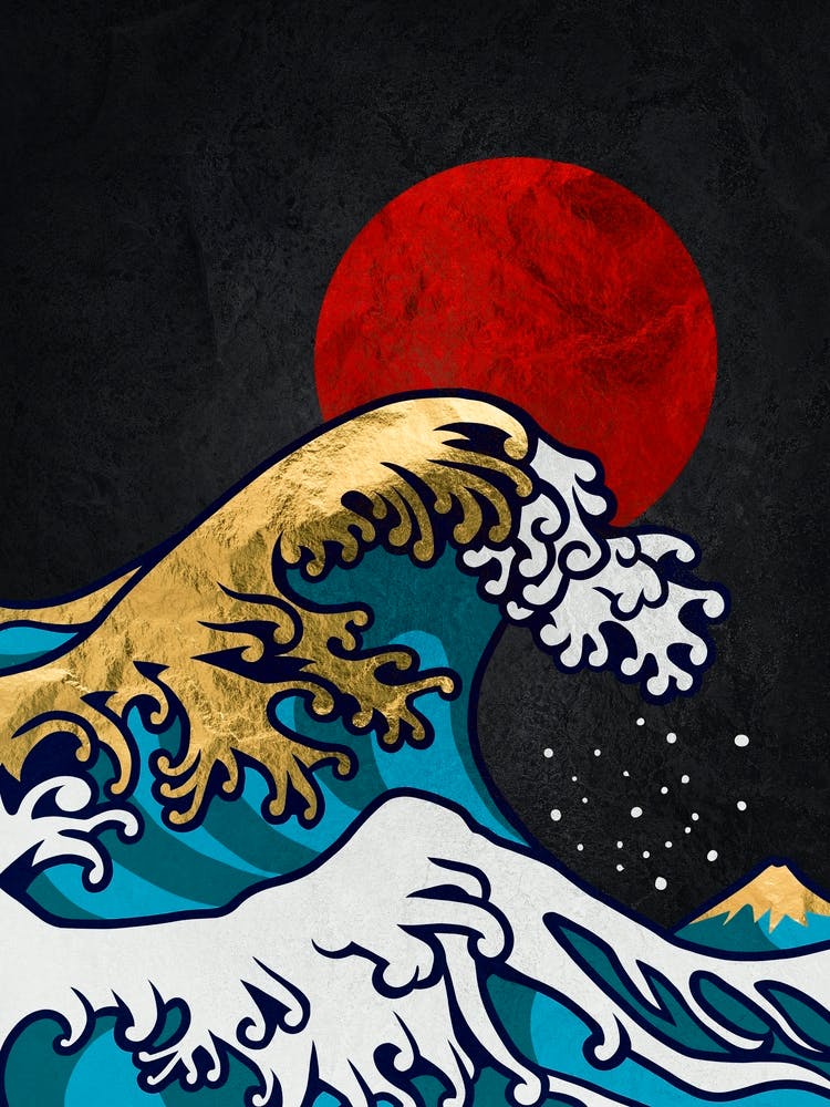 Golden Great Wave off Kanagawa — Japanese golden poster, travel poster, aesthetic poster, landscape poster, art print 1