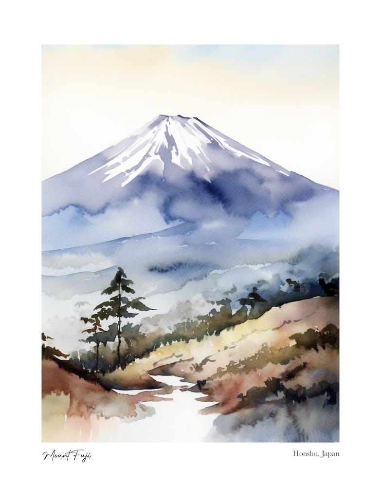 Mount Fuji, Japan 1 Watercolour Travel Poster