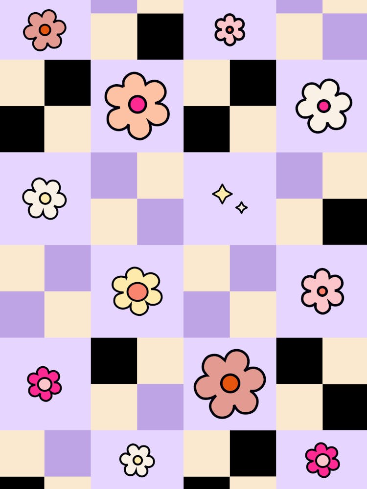Checkerboard Daisies Lilac Flower Check