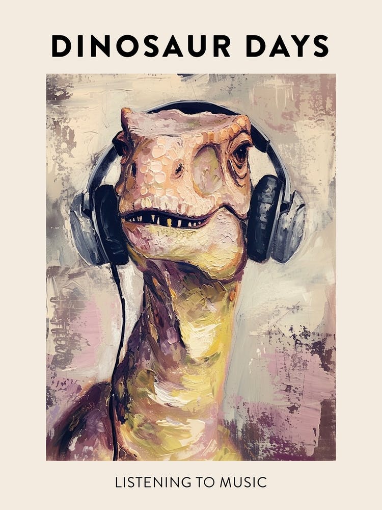 Dinosaur Listening To Music Poster