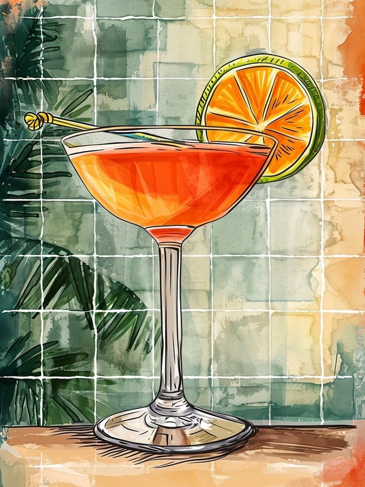 Fruity Tropical Cocktail Illustration