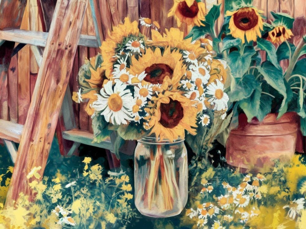 Sonnenblumen- und Gänseblümchen-Gemälde