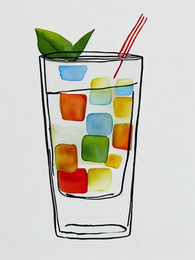 Old Fashioned Minimal Line Drawing With Watercolour Cocktail Poster