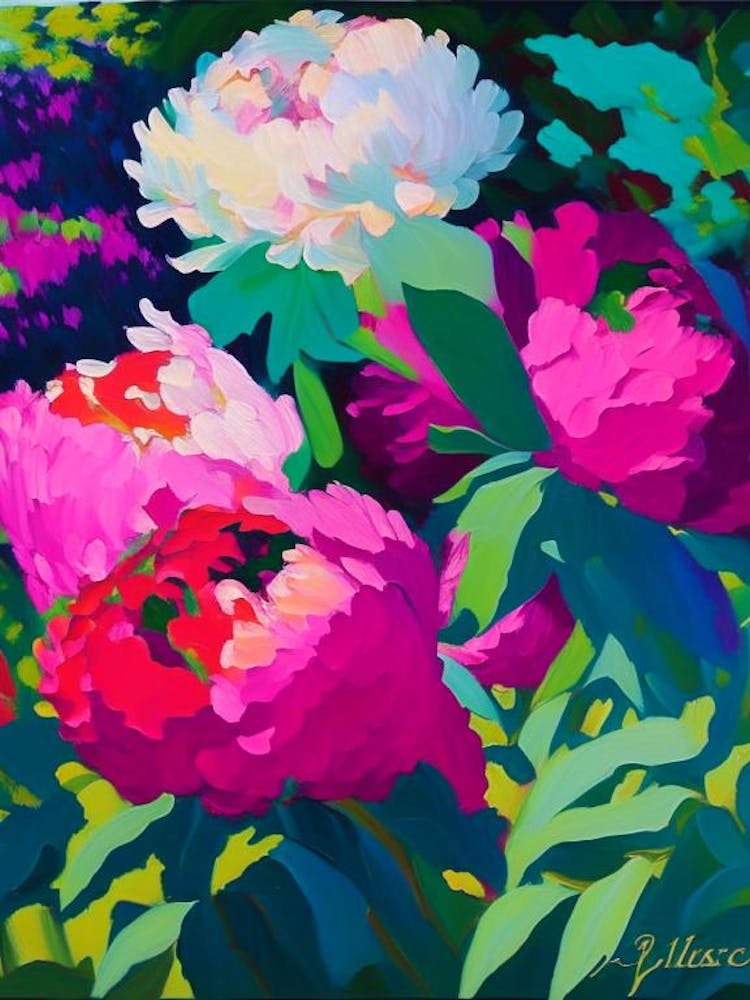 Lower Gardens Peonies Colourful 1 Painting
