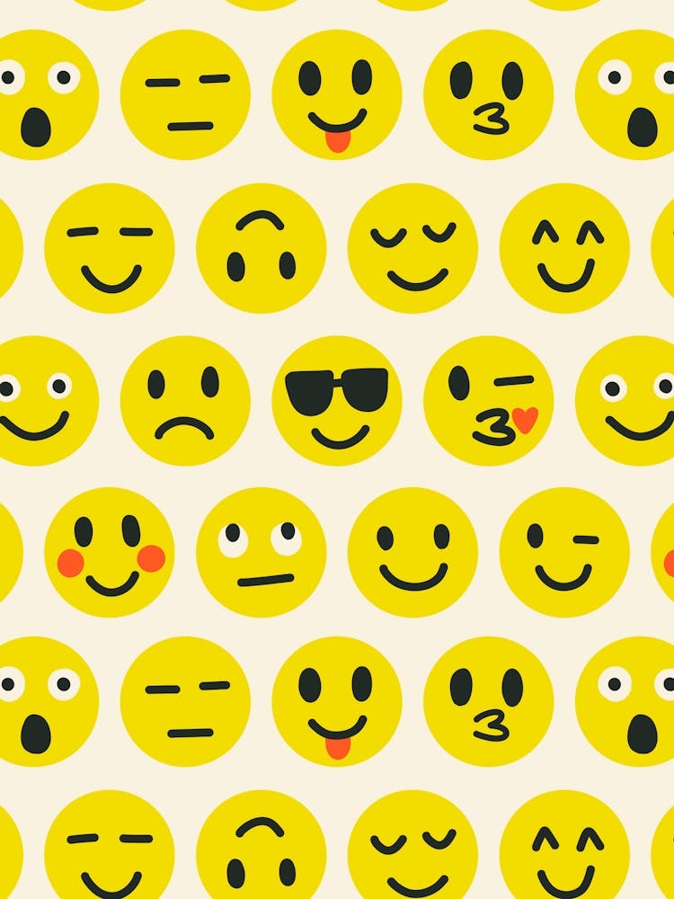 Cute Text Chat Emoji Grid on Cream White