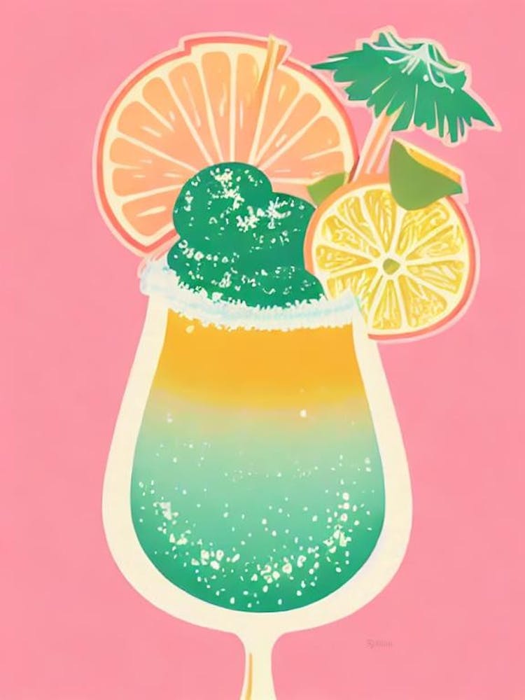 Frozen Margarita Retro Pink Cocktail Poster