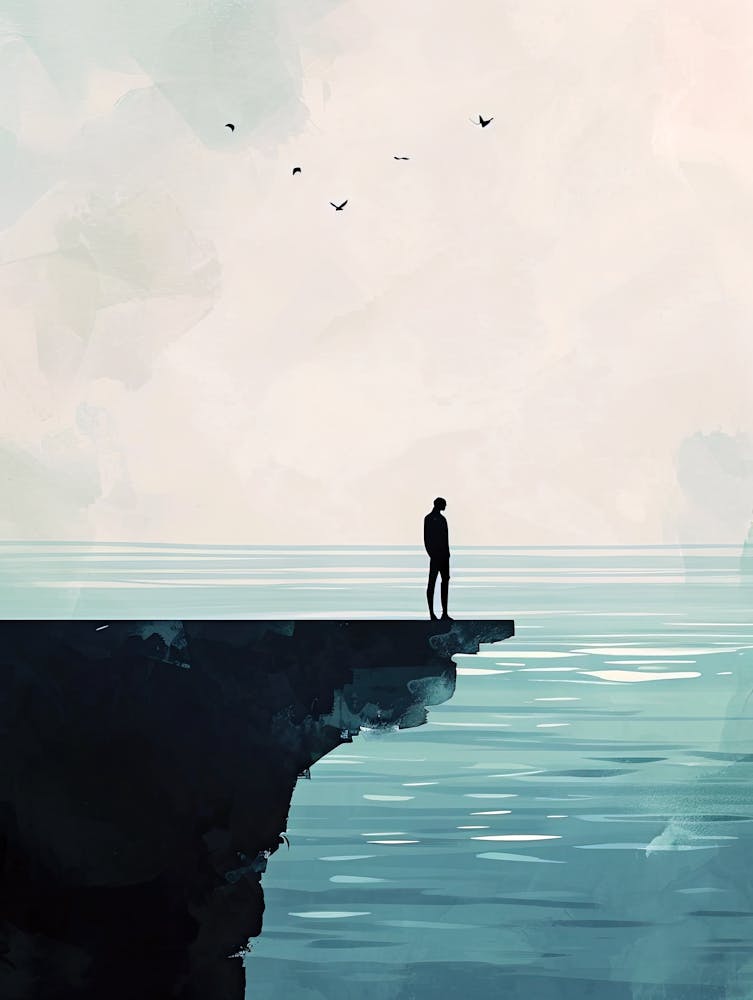 Man Standing On Cliff, Minimalism
