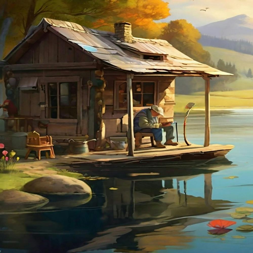 Old man fishing on the Lake