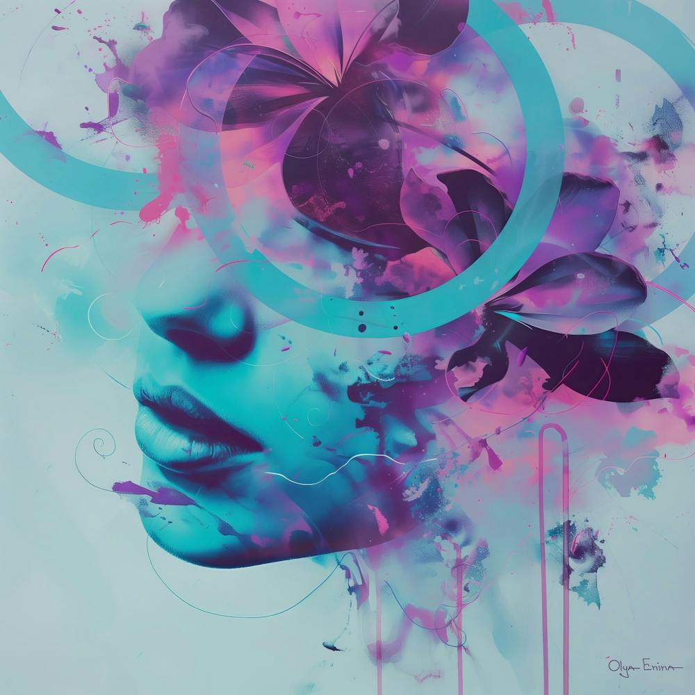 Surreal woman portrait with flowers