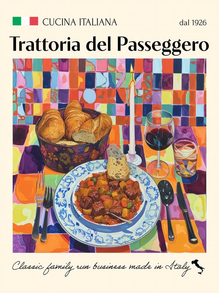 Trattoria Del Passeggero Trattoria Italian Poster Food Kitchen