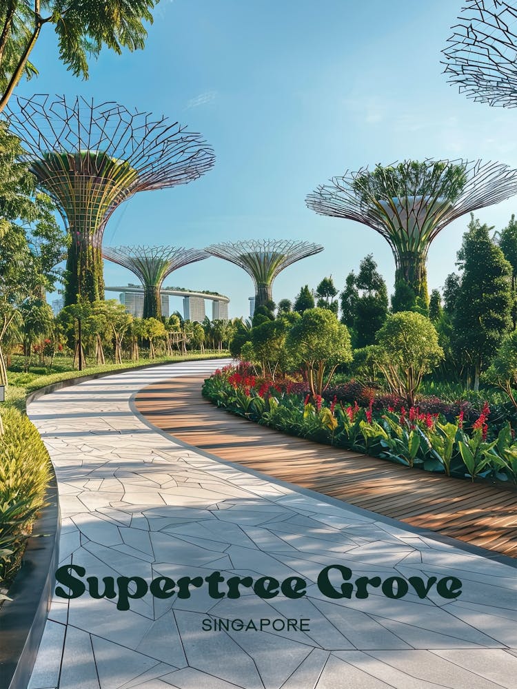 Supertree Grove Gardens By The Bay Travel Art Illustration