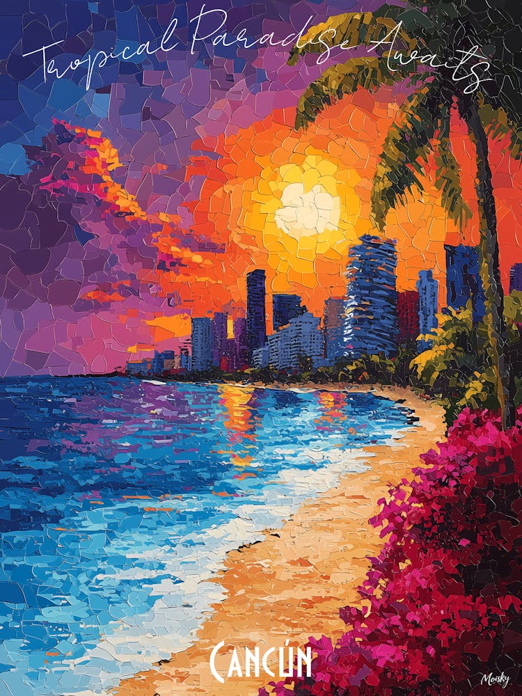 Tropical Paradise, Cancun abstract cubism vibrant Poster