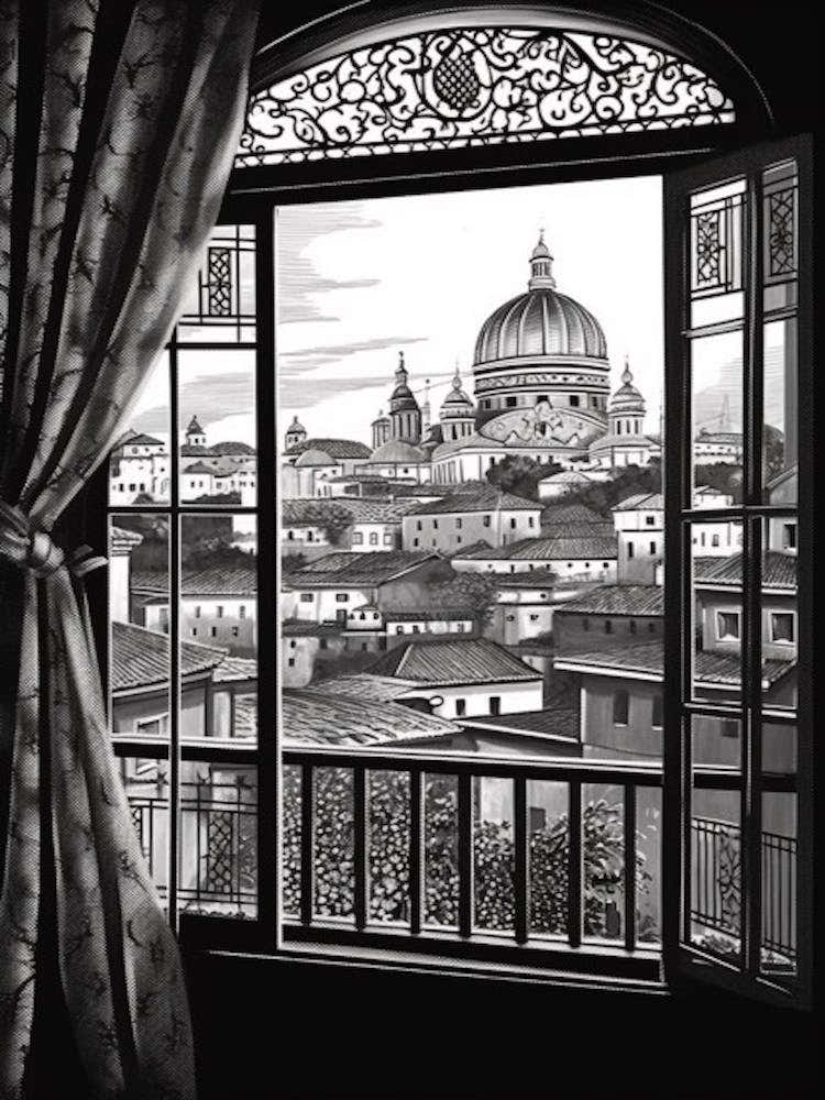 Window View Of Budapest Hungary   Black And White Colouring Pages Line Art 3