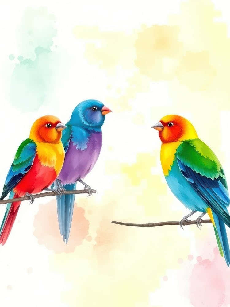 Colorful Birds On Branch