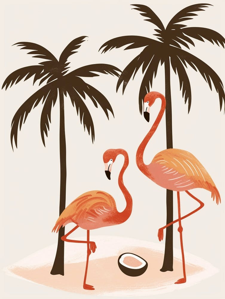 Chilean Flamingo Coconut Trees Minimalist Illustration 3