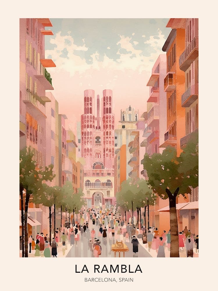 The La Rambla Barcelona Spain Travel Poster