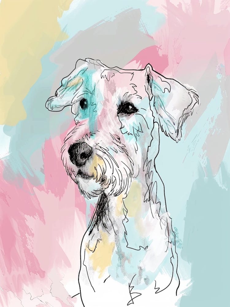Pastel Bedlington Terrier Dog Line Illustration 1